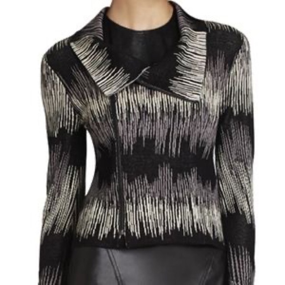 BCBG Eva Jacquard Moto Jacket Cardigan
